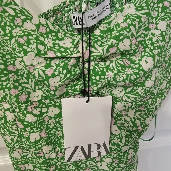 Zara 90s floral print green strappy split skirt maxi dress NWT Large - Picture 13 of 16